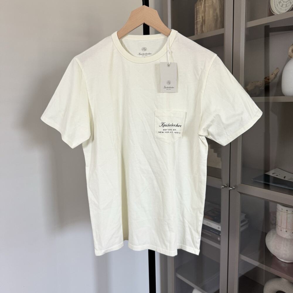 Knickerbocker Flagship Pocket Logo Milk Ivory Short Sleeve Cotton T-Shirt S NEW